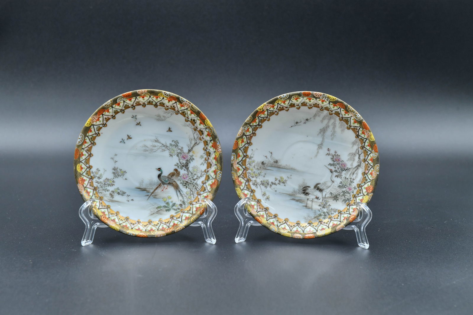 Two Antique Japanese Kotani Ware Ceramics Plates w/Flowers & Birds Motifs ???? (1 of 6)