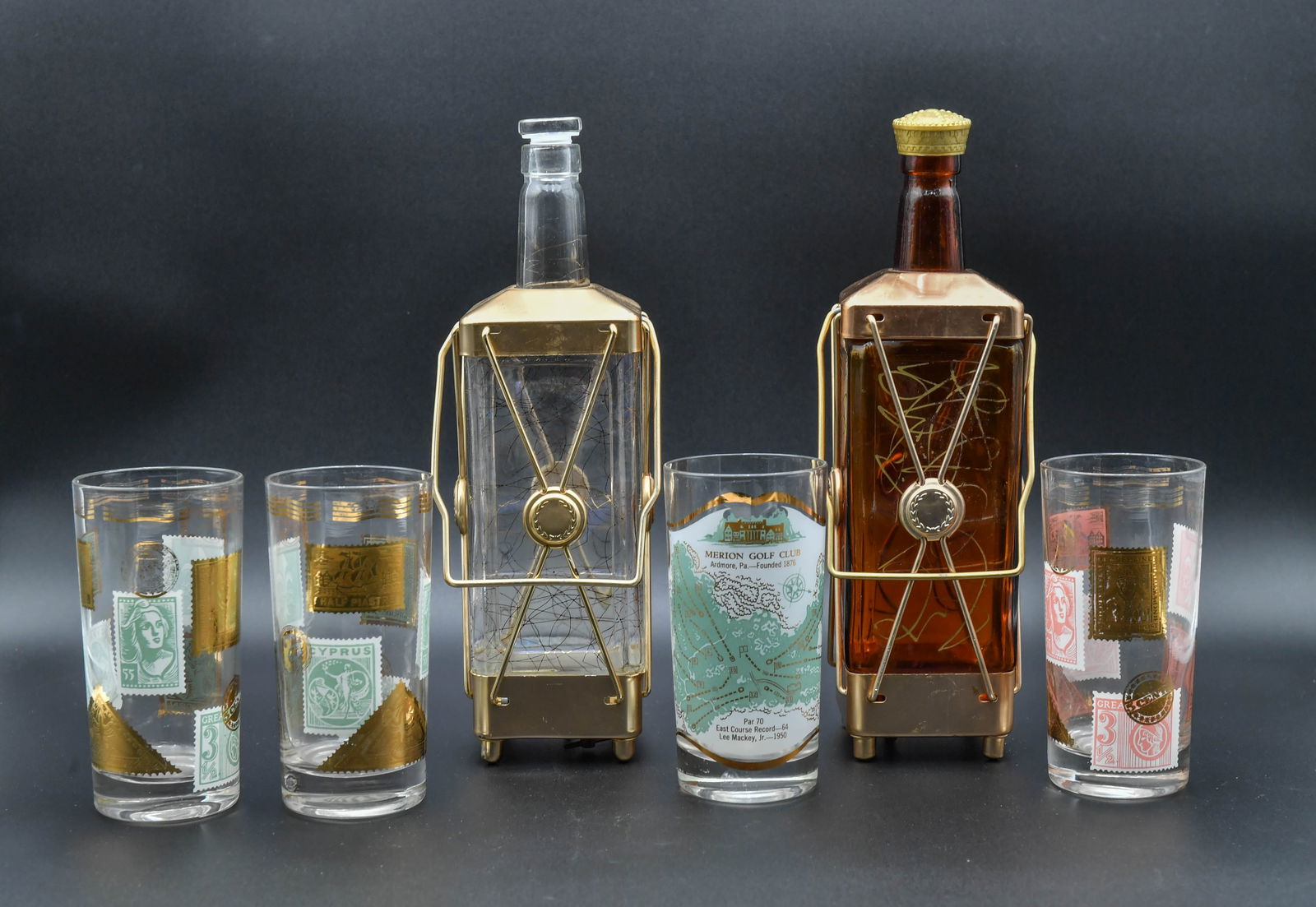 Lot of 6 Vintage Musical Liquor Bottles & 5"1/2Tall Glasses (1 of 7)