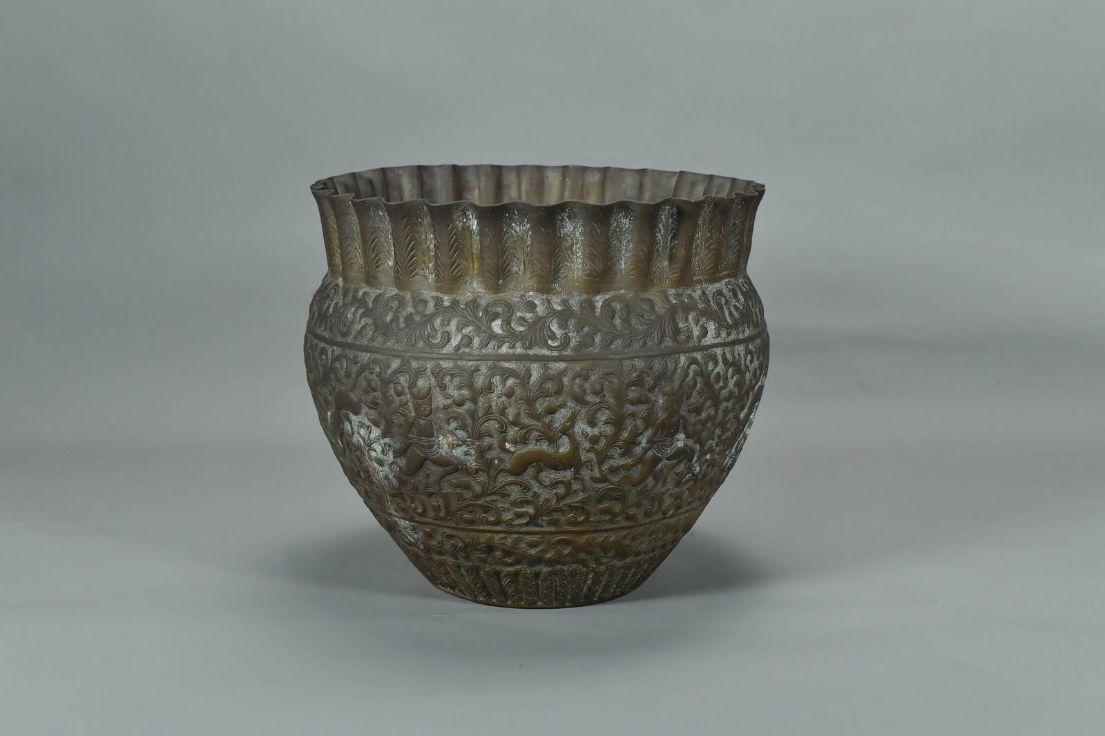 Vintage or Antique Indian/Middle Eastern Origin Hand-Hammered Brass Planter (1 of 6)