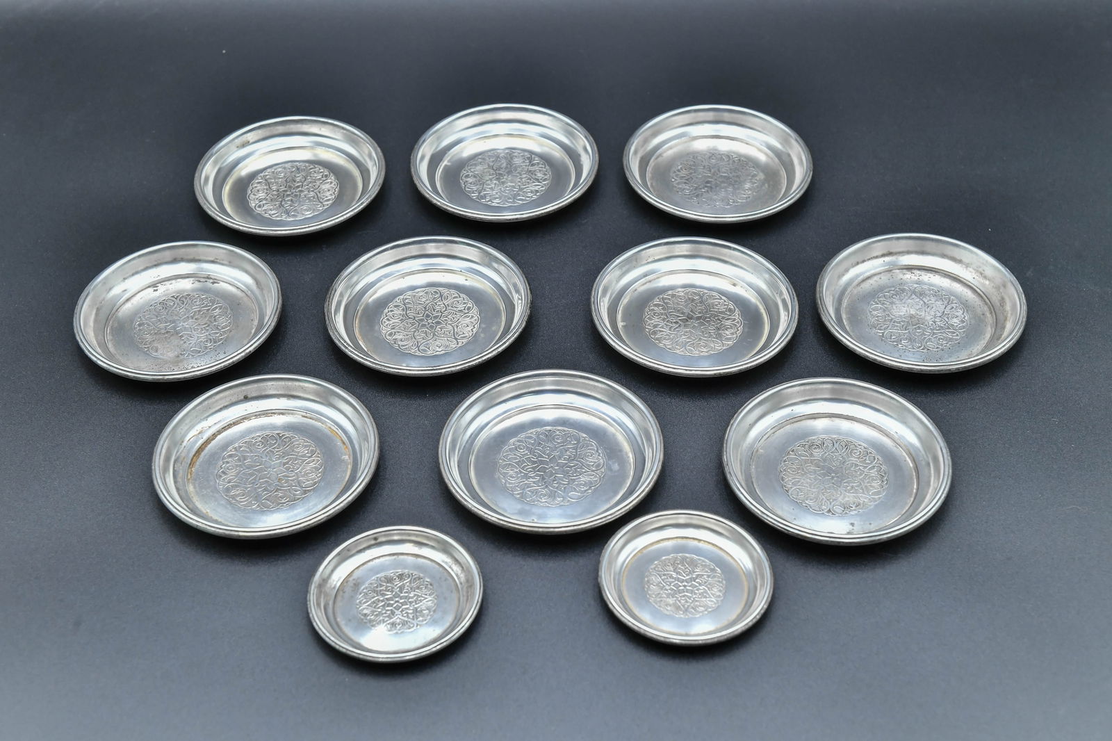 Lot of 12 Vintage WMF Marked & Engraved Small Silver Tone Dishes (1 of 7)