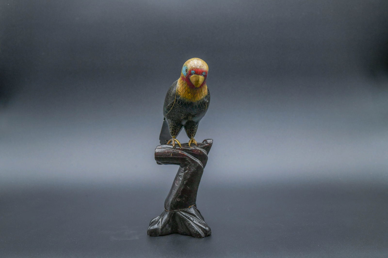 Vintage Chinese Cloisonne Enamel Parrot Sculpture on Branch (1 of 6)