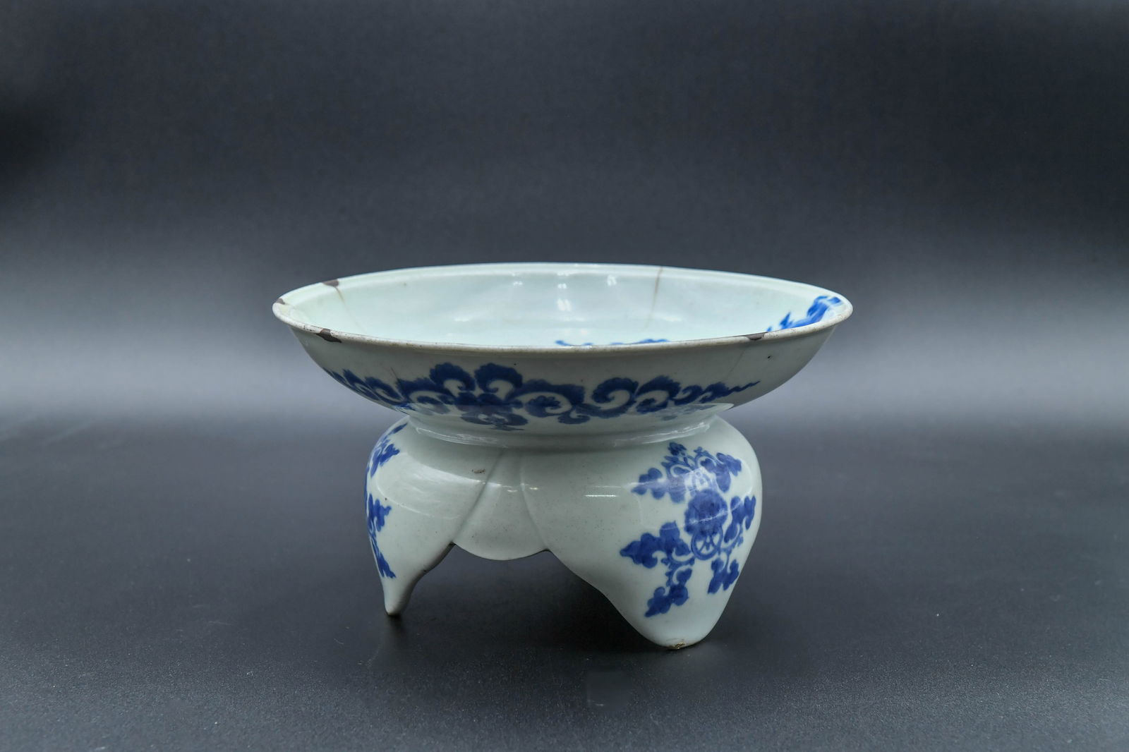 Rare Antique Edo Period Japanese Blue & White Porcelain High Stem Bowl (1 of 6)