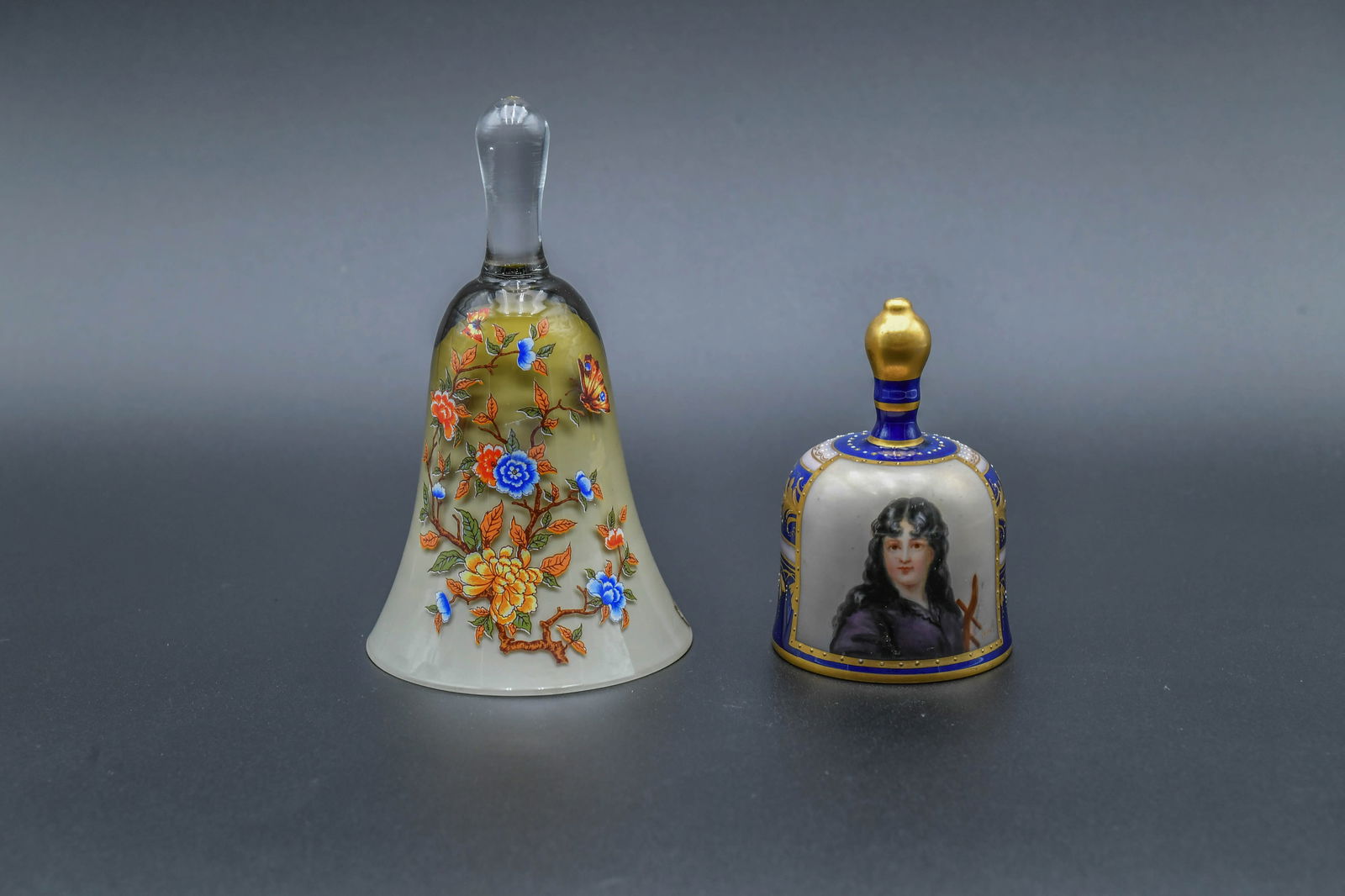 Two Vintage Bells Germany RW Rudolstadt Porcelain Bell & Italy Tuscany Glass Bell (1 of 5)