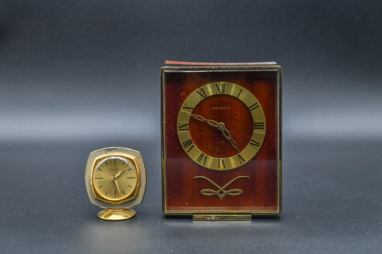 Two Vintage Swiss Made 8 Days Brass Desk Alarm Clocks (1 of 6)