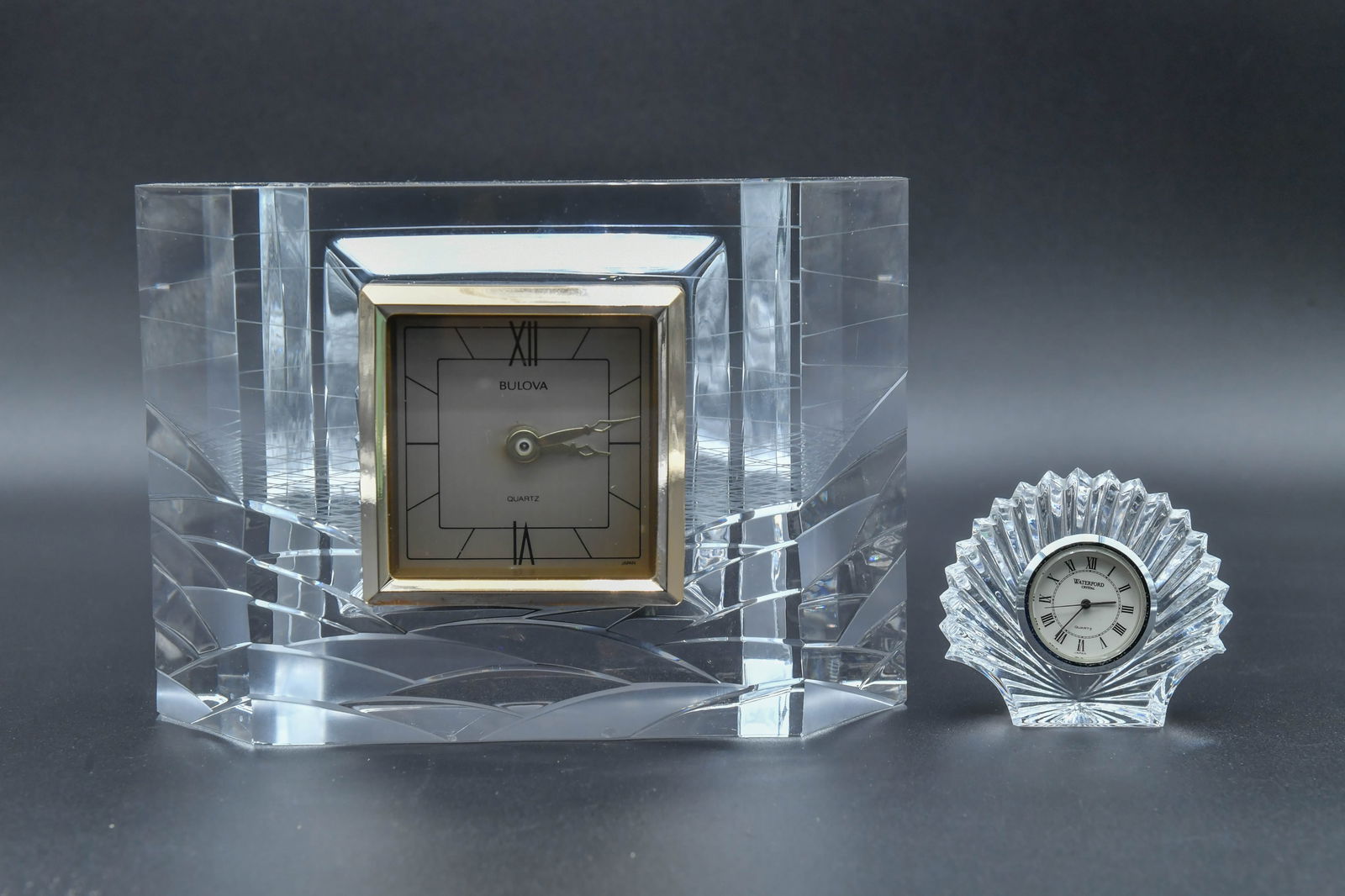 Two Vintage Crystal Quartz Clocks "BULOVA" & "WATERFORD" (1 of 6)