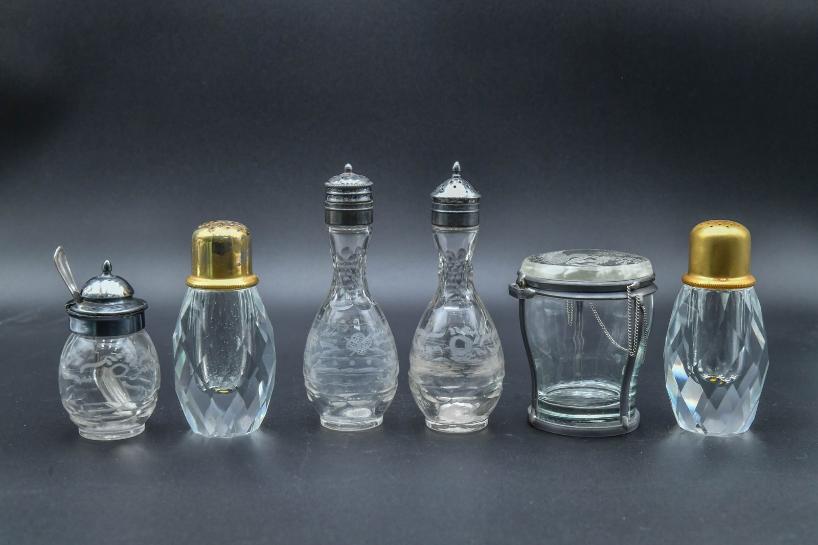 Lot of 6 Vintage Hand-Cut Crystal & Glass Salt & Pepper Shaker Set (1 of 6)