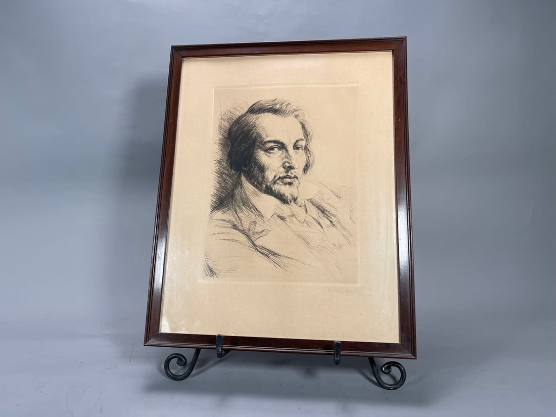 Framed Heinrich Heine Portrait Print by Karl Bauer (1868-1942), Signed (1 of 8)