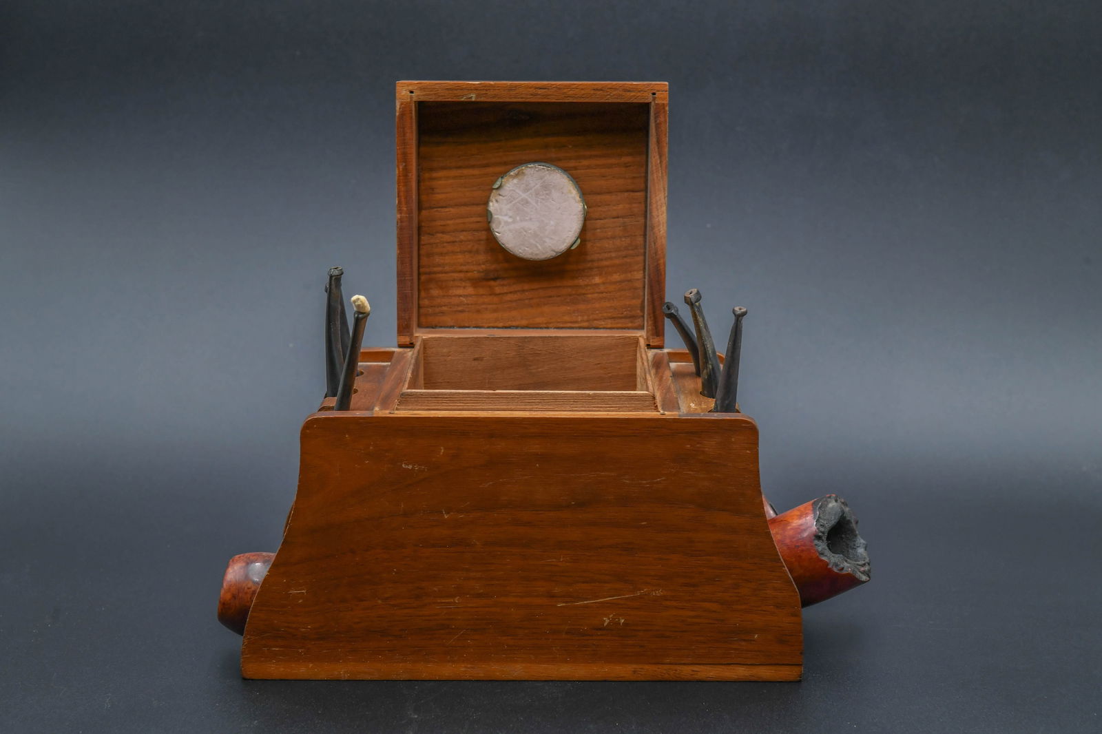 Lot of 6 Vintage Tobacco Pipes w/ Wooden Holder Box (1 of 10)