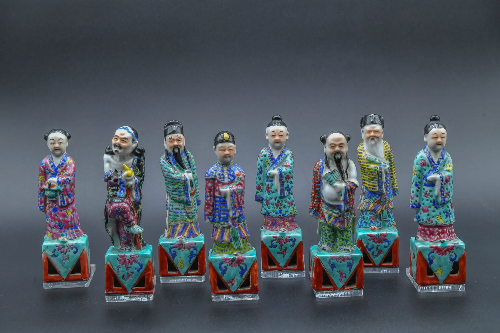 Lot of 8 Antique Chinese Famille Rose Porcelain Figurines Statues w/"CHINA" Mark (1 of 5)