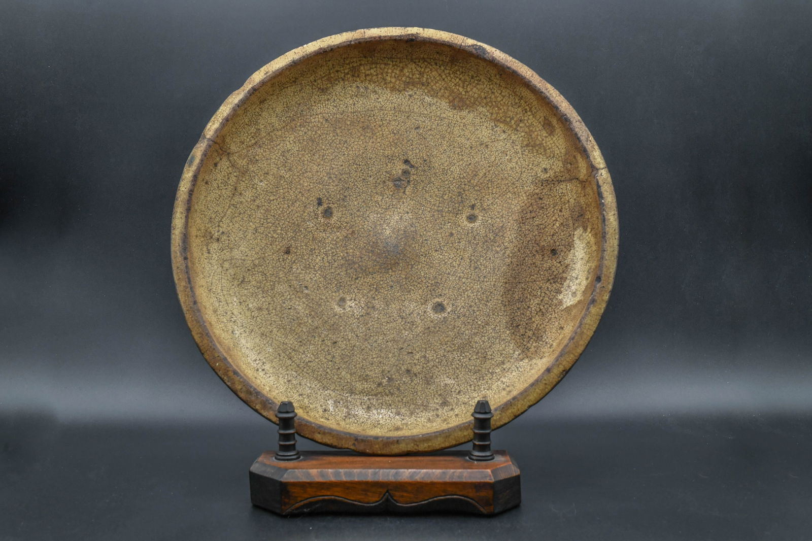Large Pottery Serving Dish Plate w/Wooden Stand (1 of 6)