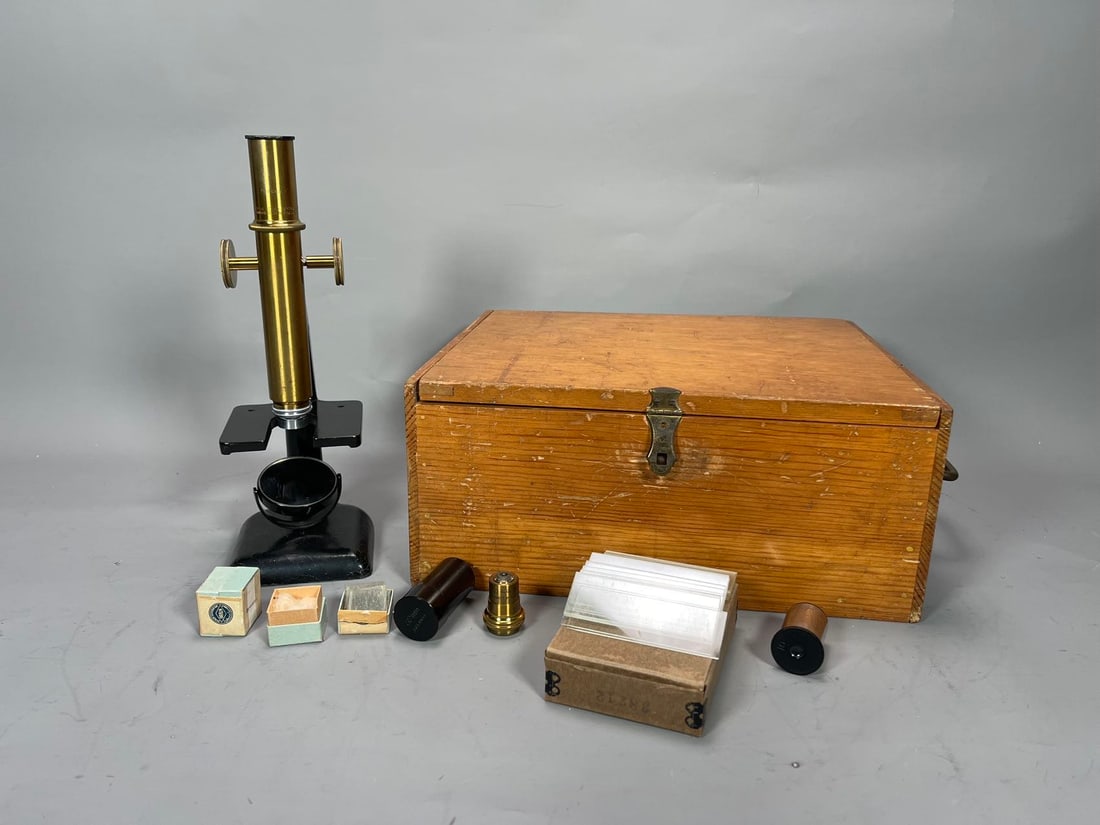 Antique Brass Microscope by BAUSCH & LOMB OPTICAL CO. Rochester N.Y. U.S.A. Serial No. 202062 (1 of 6)