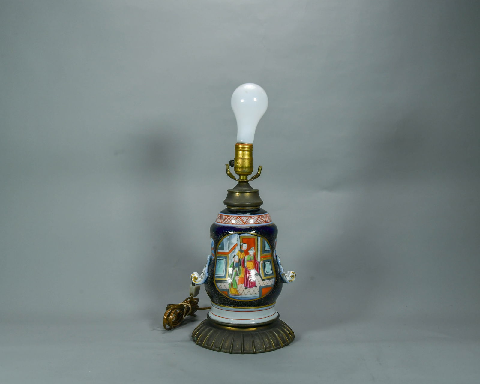 Vintage Japanese Satsuma Porcelain Vase Lamp w/Hand-Painted Figures Scenes (1 of 9)