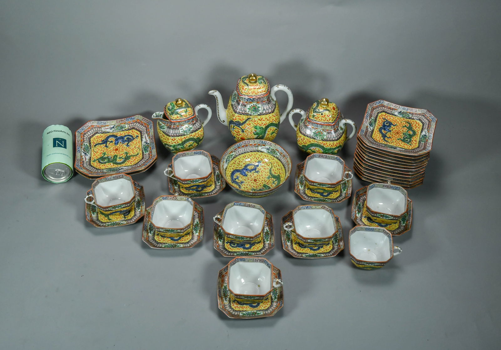 Lot of 38 Vintage Chinese Export Famille Rose Porcelain Dragons & Floral Motifs Tea Set (1 of 8)