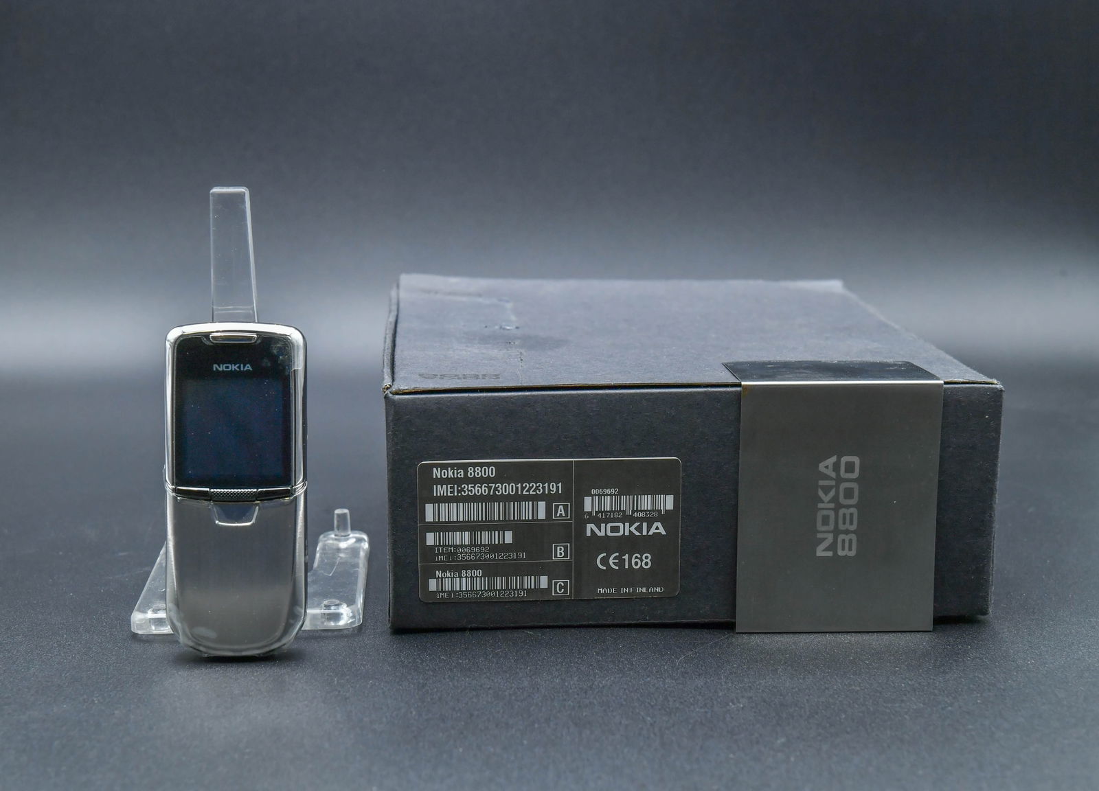 Classic Luxury NOKIA 8800 Factory Unlocked Silver Silds GSM Phone w/Accessories, Made in Finland,: Classic Luxury NOKIA 8800 Factory Unlocked Silver Silds GSM Sirocco Cell Phone w/Accessories, Made in Finland, NEW. IMEI:356673001223191, Original box. (Untested)