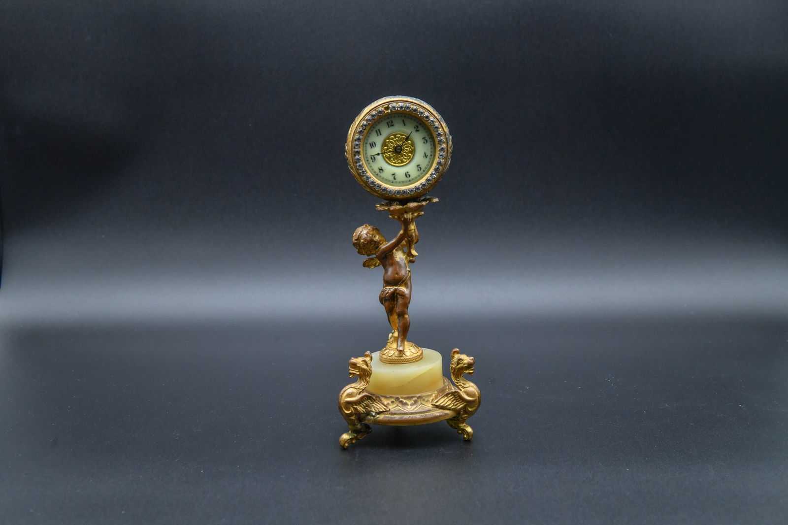Antique Gilt Metal Angel Figure Clock (1 of 7)