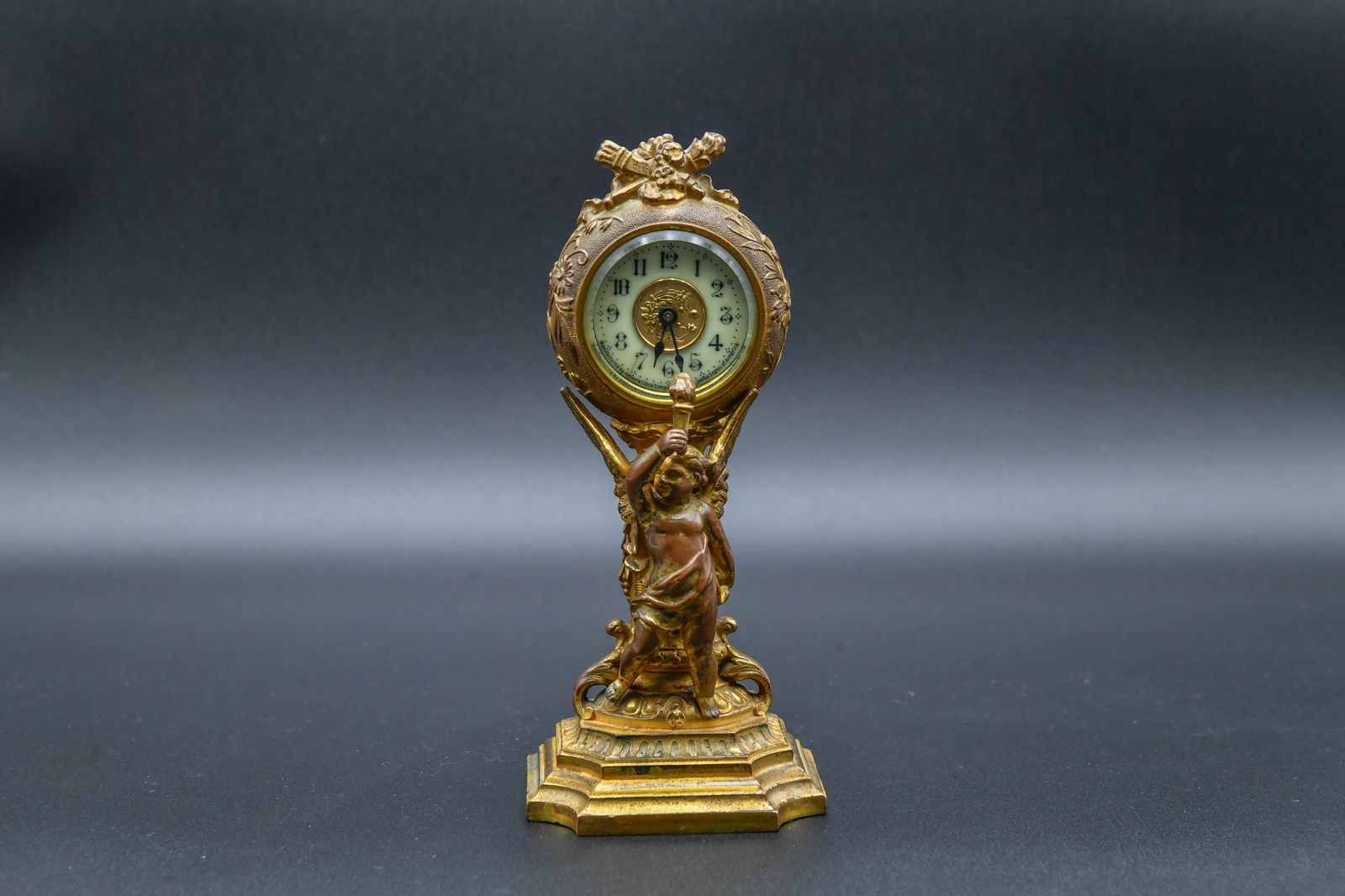 Antique Ansonia Gilt Metal Winged Figure Mantel Clock (1 of 7)