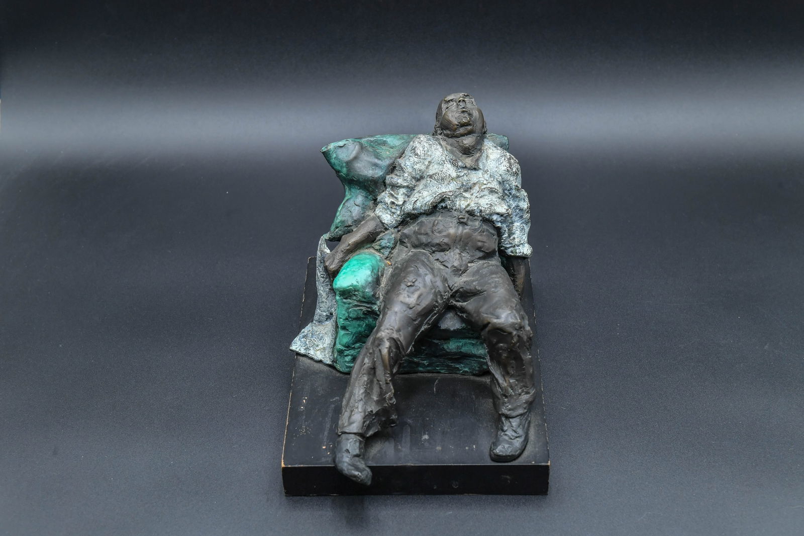 Vintage Bronze Sculpture "Man Slumped on the Couch" w/Unknown Artist's Signature (1 of 9)