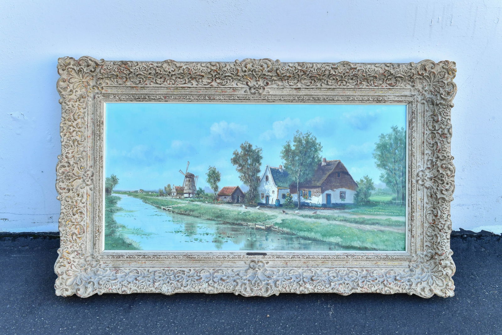 Framed Vintage Windmill Landscape Oil Painting on Canvas by A. TORRINGA (1 of 7)