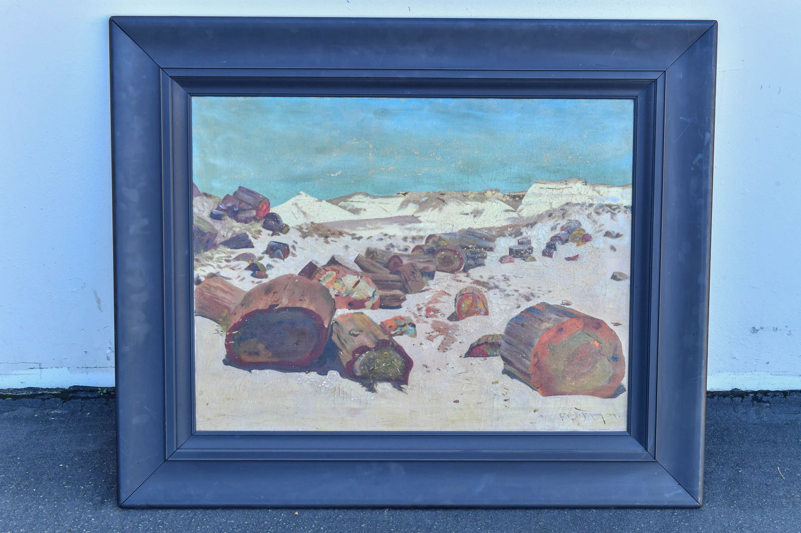 Framed Petrified Forest Landscape Oil Painting on Canvas w/Artist's Signature: Framed Petrified Forest Landscape Oil Painting on Canvas w/Artist's Signature. Size 40" x 33", With minor areas of paint loss, consistent with age.