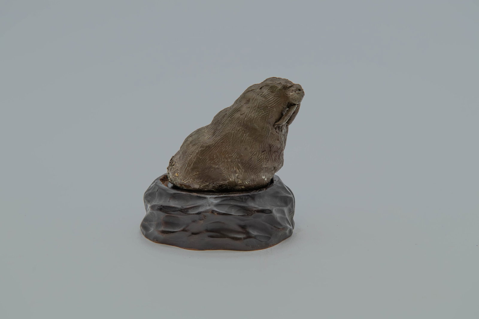 A Lovely Heavy Bronze Sea Lion Sculpture w/Wooden Base, Artist Dated & Signed(1989 GEORGIA): A Lovely Heavy Bronze Sea Lion Sculpture w/Wooden Base, Artist Dated & Signed(1989 GERRGIA). Sea Lion sculpture 2"3/4L x 1"3/4W x 2"1/4H; Wood base 3"1/2L x 2"1/2W x 1"H; Overall in good condition