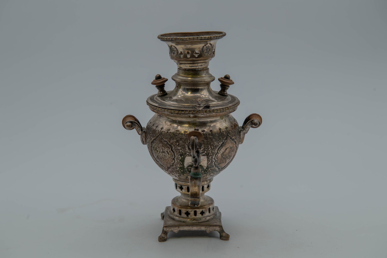 Antique Persian/Russian Ornate Hand-Engraved Silver-Plated Miniature Samovar (1 of 7)
