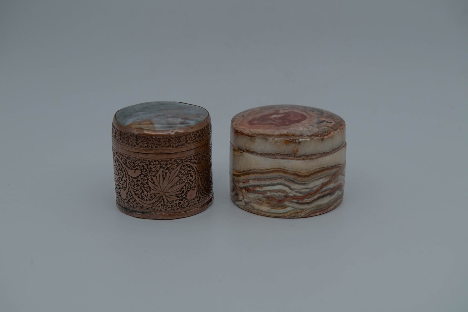 Lot of 2 Vintage Decorative Lidded Natural Stone Crafted Trinket Boxes (1 of 6)