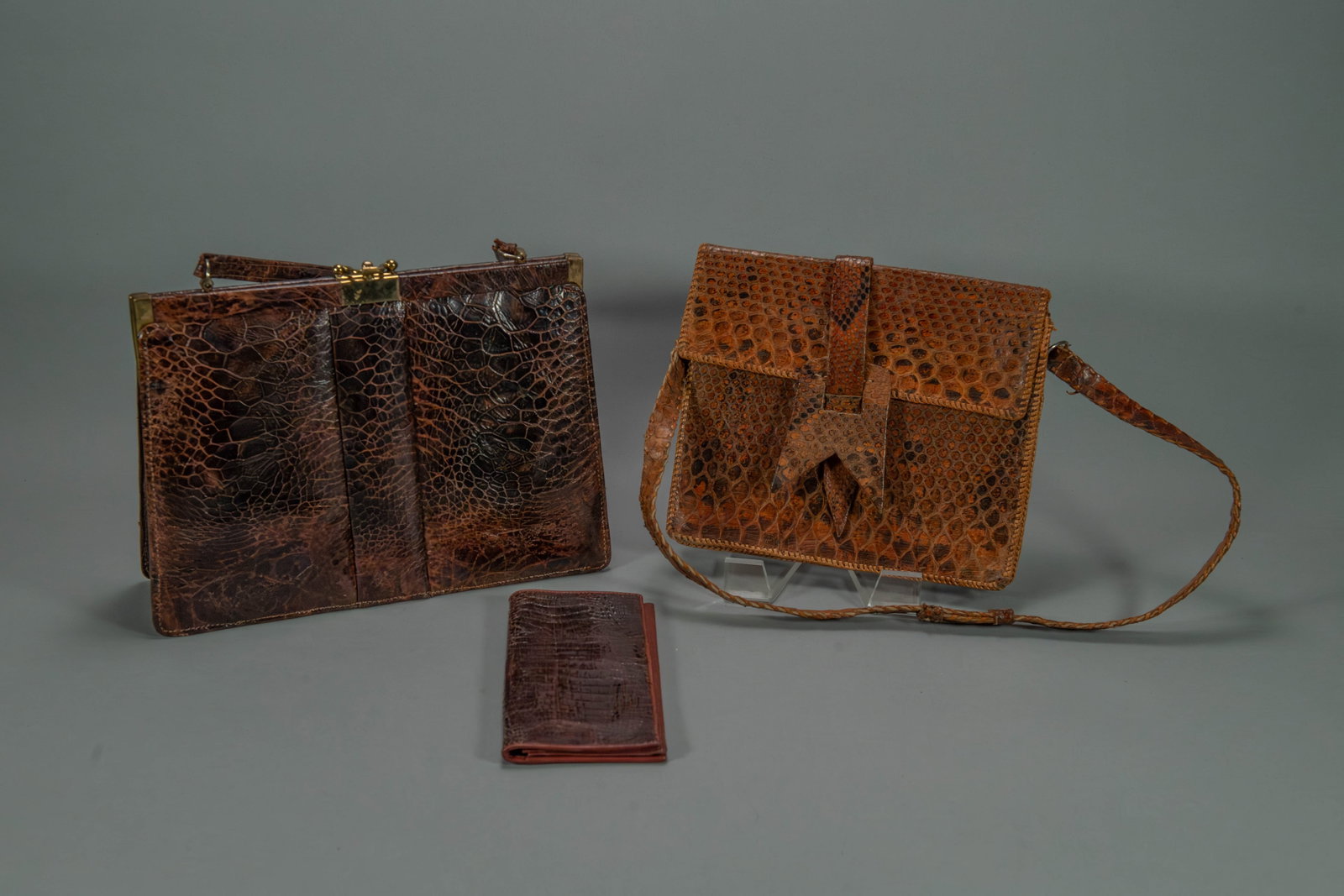 Lot of 3 Vintage Genuine Alligator & Crocodile Skin Handbags & Wallet (1 of 6)