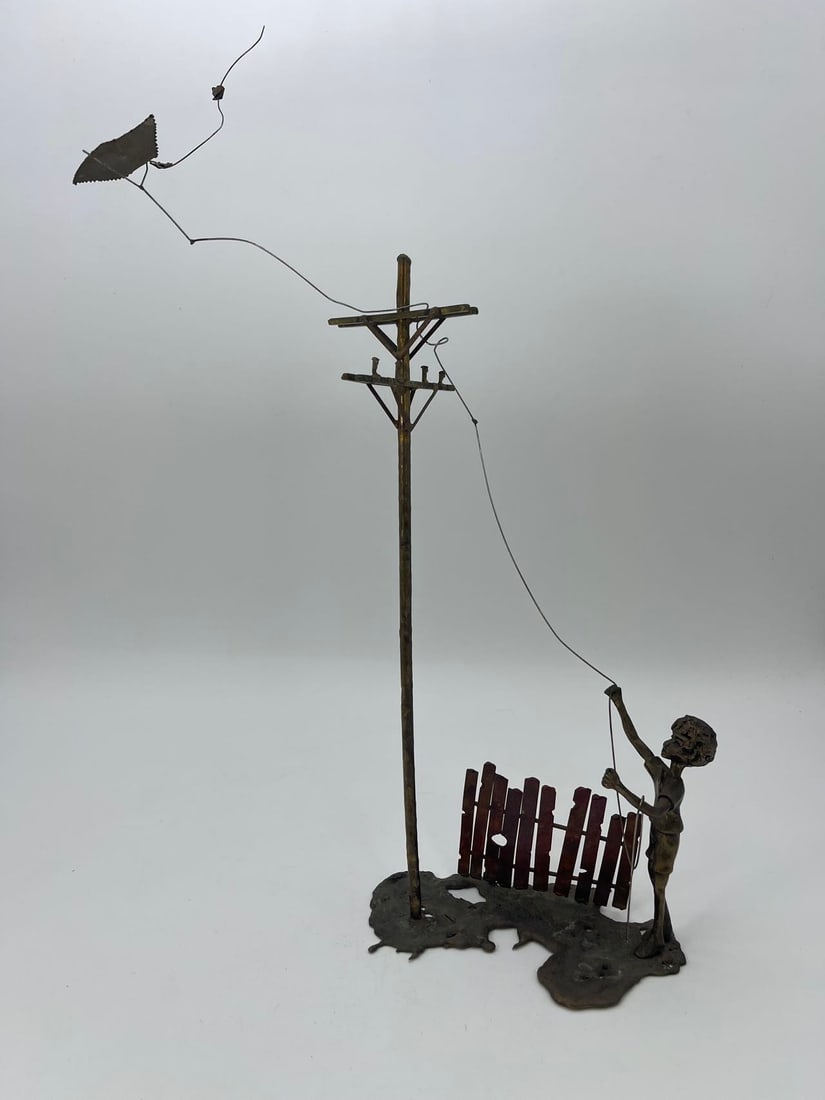 Vintage Bronze "Boy Flying Kite" Sculpture (1 of 8)