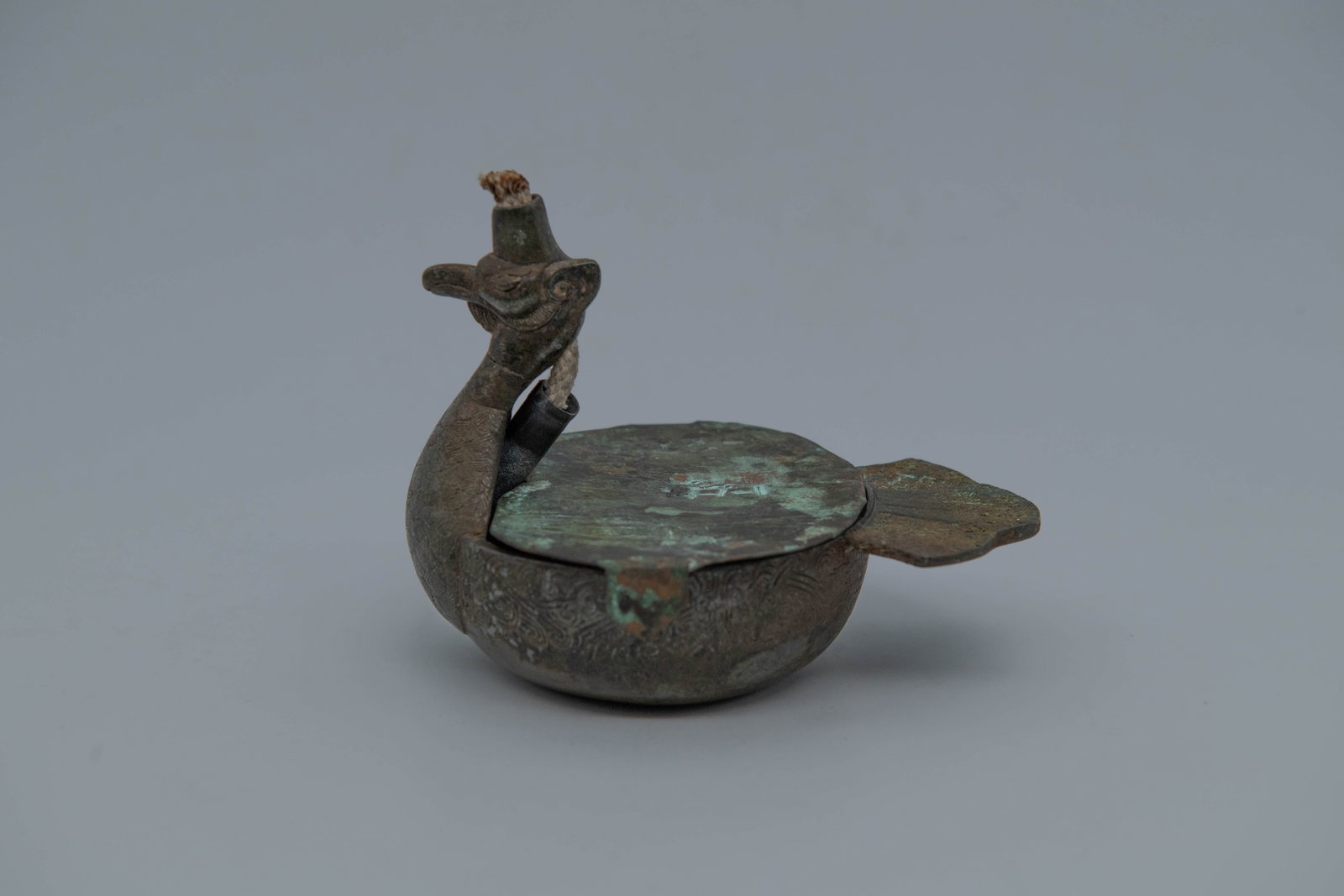 Old Chinese Bronze Bir-Shaped Vessel/Kerosene/Oil Lamp: Old Chinese Bronze Bir-Shaped Vessel/Kerosene/Oil Lamp. Measures approx. 5"L x 3"1/2W x 3"1/2H; In good condition
