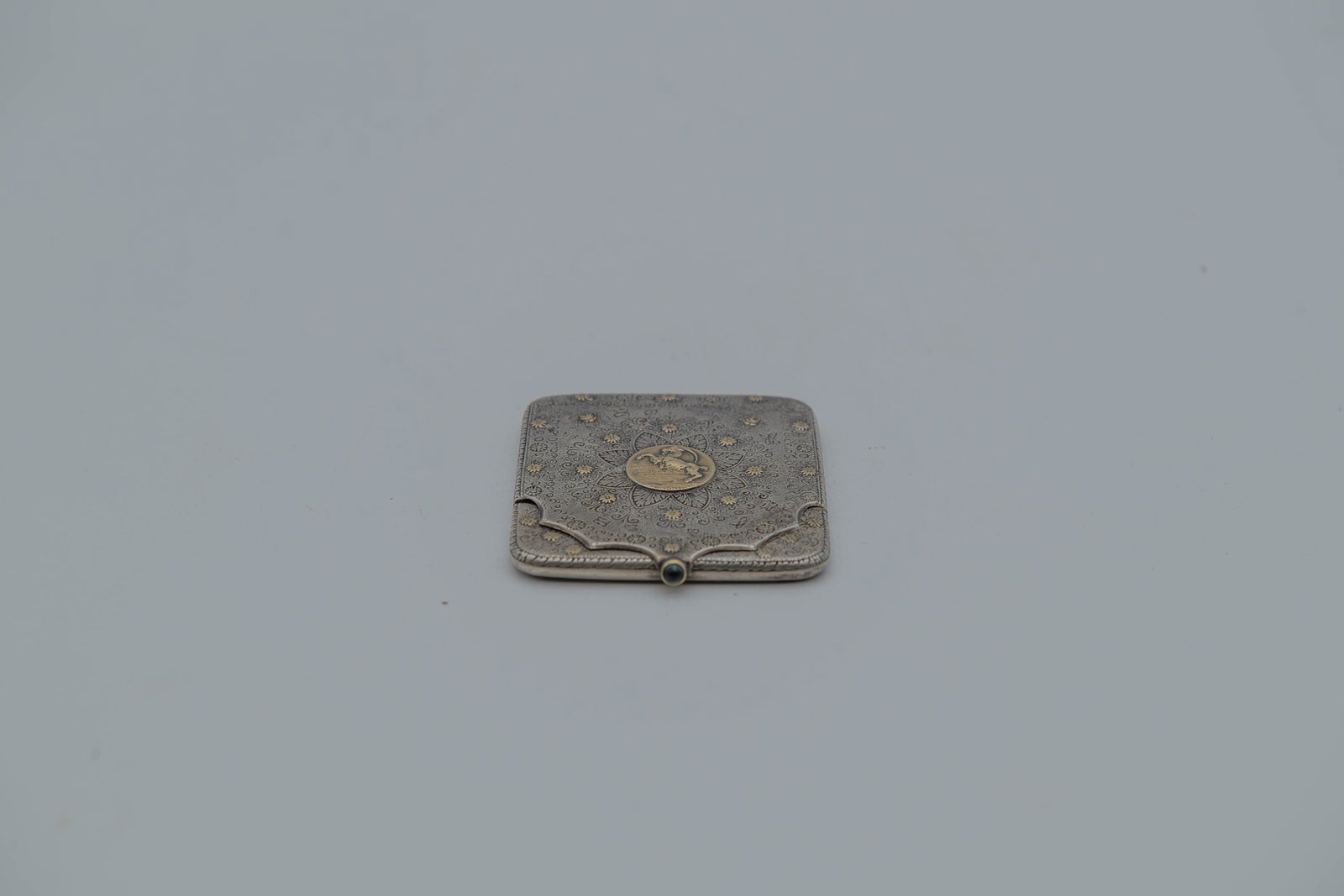 Beautiful Antique Italian Sterling Silver Vanity Case w/Ornate Engravings & Blue Gemstone Inlaid (1 of 7)