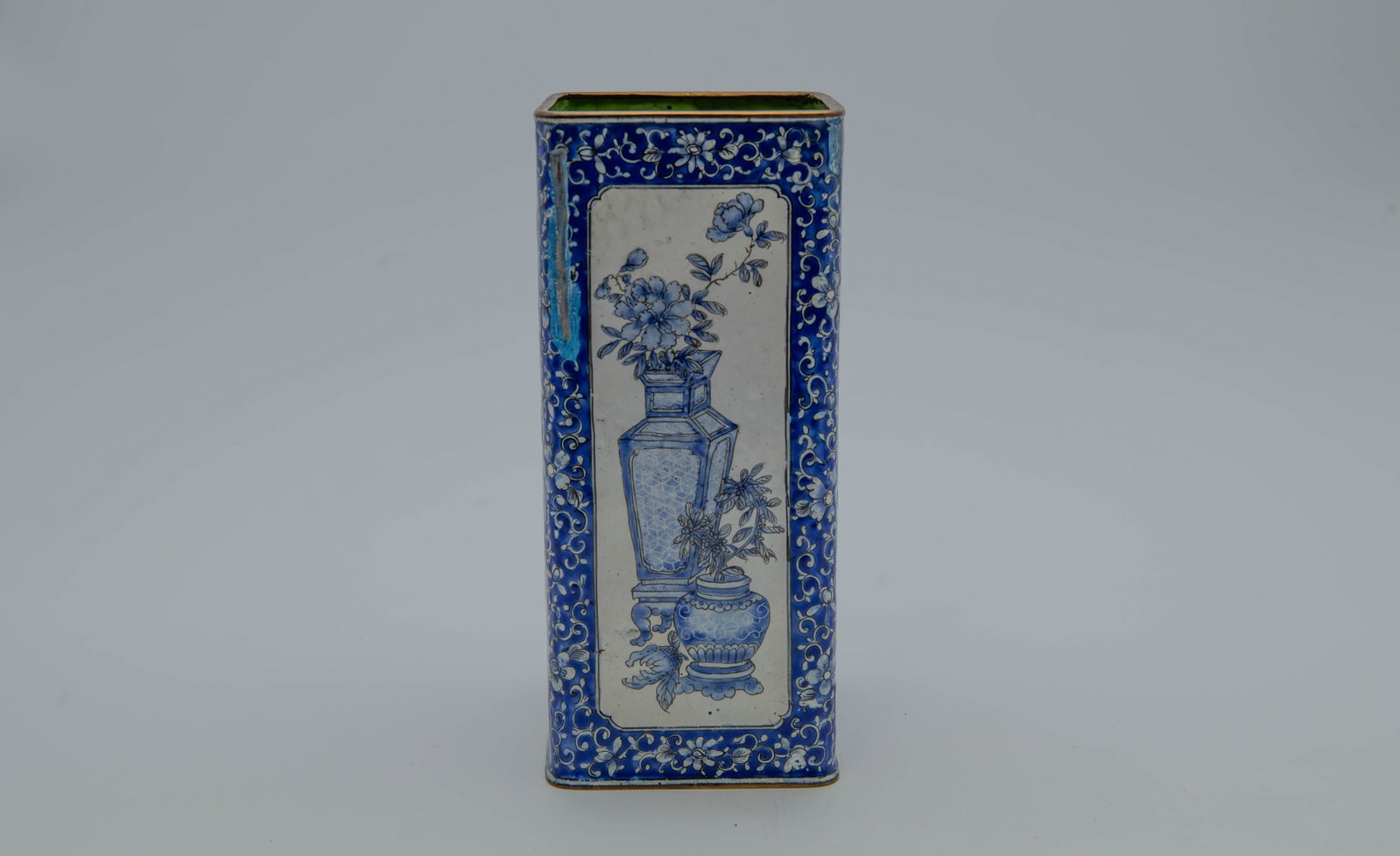 Antique Chinese Hand-Painted Blue & White Enamel Square Vase w/Mark "______"(Qianlong) (1 of 8)