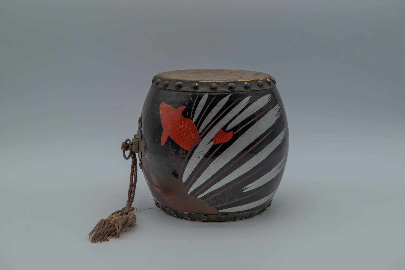Antique Japanese Hand-Painted Lacquered Wooden Taiko Drum (1 of 7)