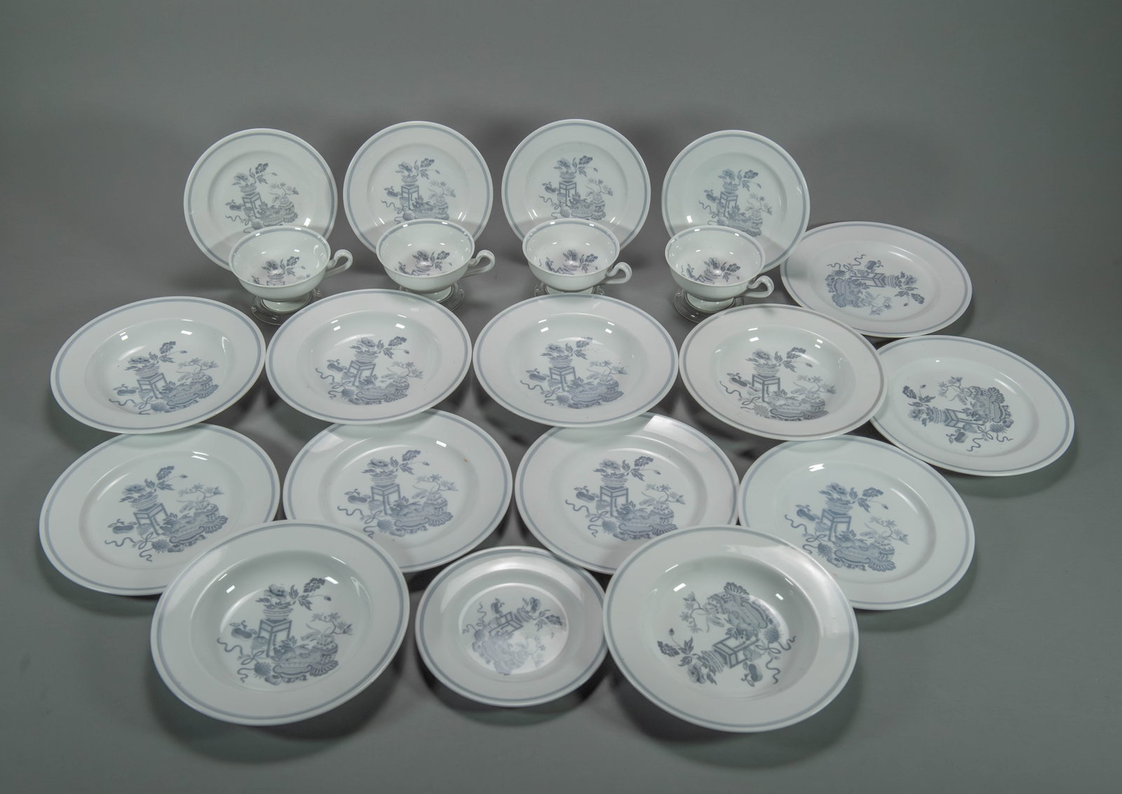 Lot of 21 Vintage Spode Copeland Bow Pot Gray Chinoiserie Fine Bone China, England (1 of 7)