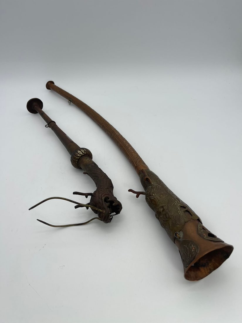 Lot of 2 Vintage Tibetan Buddhist Handcrafted Ceremonial Trumpets (1 of 8)