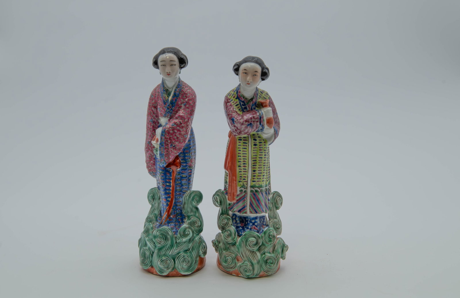Lot of 2 Antique Chinese Famille Rose Porcelain Female Figurine Statue w/Maker Stamped "___" (1 of 7)