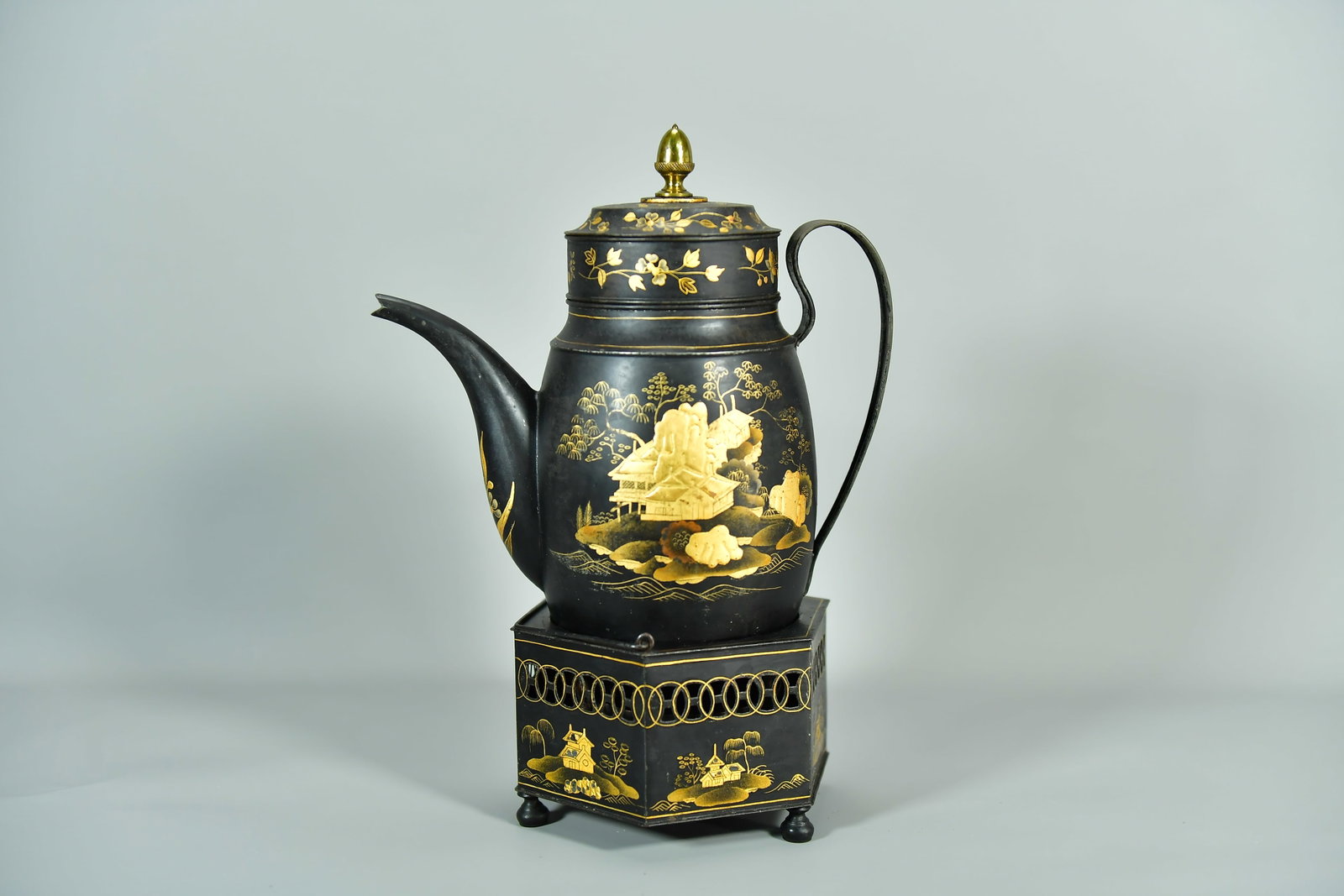 Antique Japanese Mixed Metal Tea Kettle w/Hexagon Brazier (1 of 8)