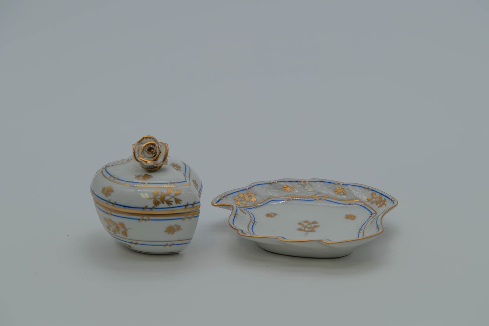 Lot of 2 Herend Hungary Hand-Painted Batthyany Blue (BAT) Porcelain Sugar Basin & Dish (1 of 5)