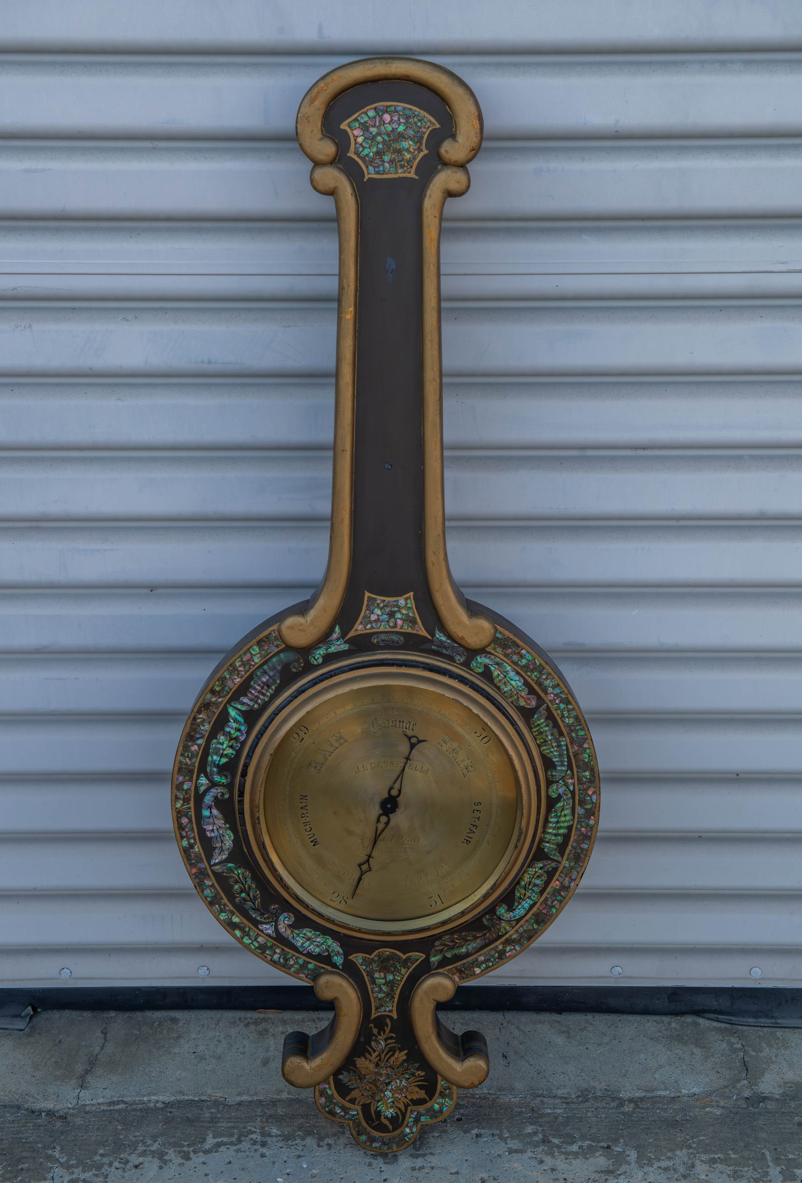 Vintage "J.L. CASARTELLI" Lacquered Solid Wood Banjo Barometer Inlay w/Paper Mache Shell or MOP (1 of 7)