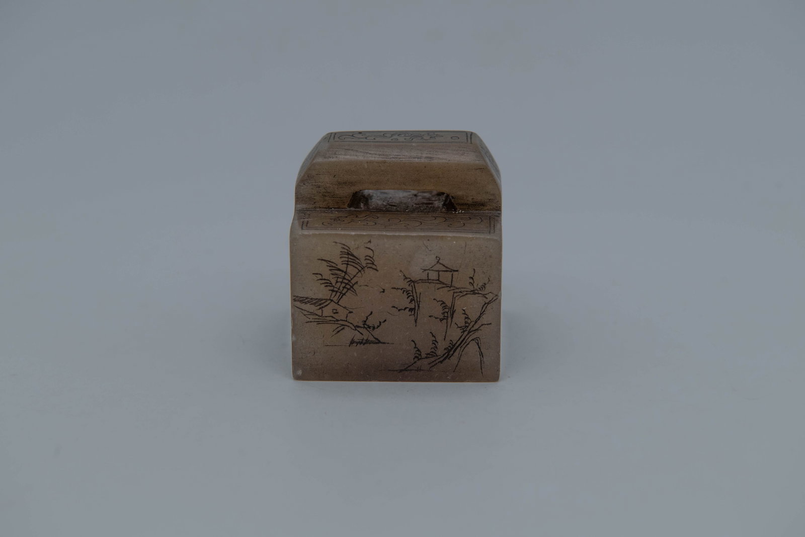 Vintage Chinese Hand-Carved Seal w/Polished Finish & Intricate Engravings: Vintage Chinese Hand-Carved Seal w/Polished Finish & Intricate Engravings. Measures 1"3/4 x 1"3/4 x 2"; Overall in good vintage condition, with minor wear & small chips consistent with age and use.