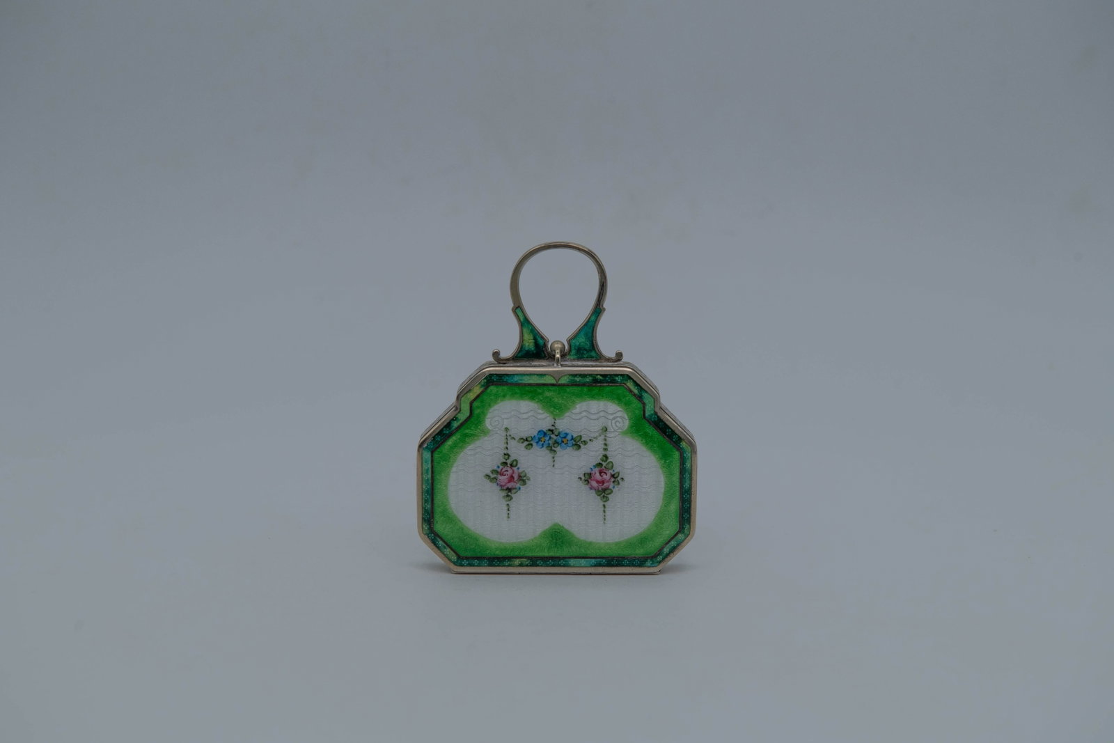 Vintage Antique BB Co. Art Deco Green Guilloche Enamel Makeup Compact w/Pat No. (1 of 8)