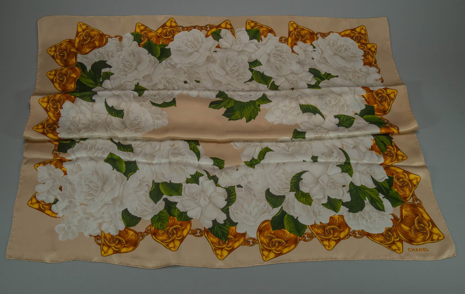 Vintage CHANEL White Camellia Flower Silk Scarf (1 of 7)