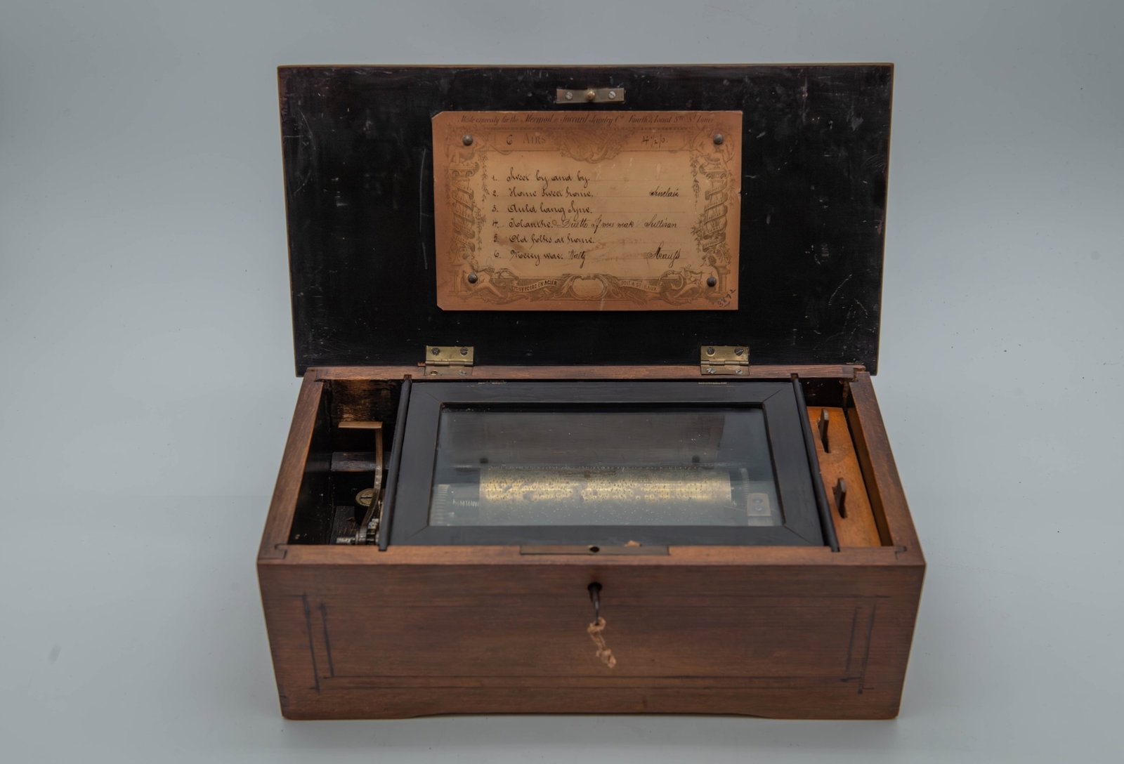 19th Century Antique Swiss Six AIRS Brass Cylinder Music Box, Rectangular Wooden Case (1 of 8)