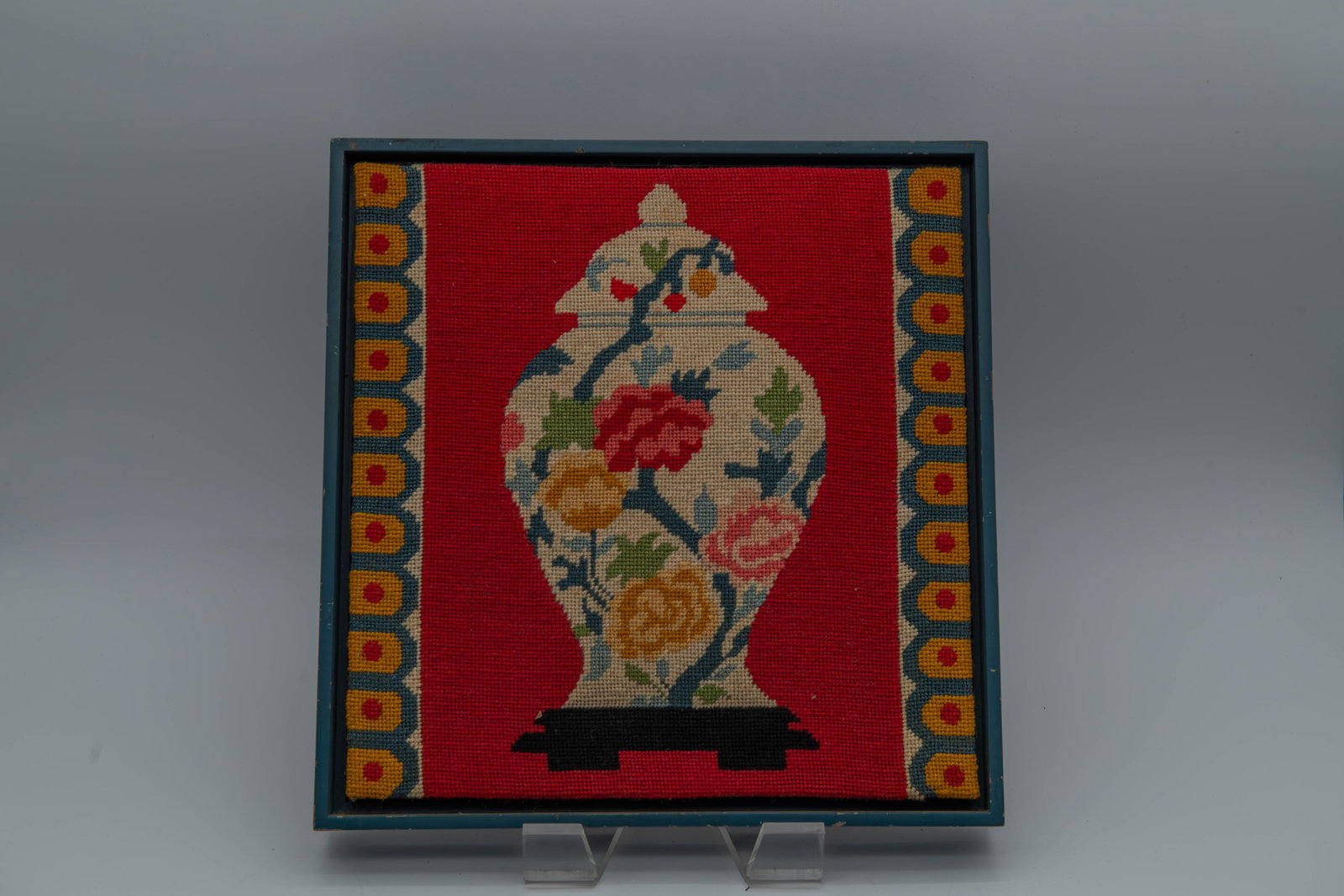 Vintage Framed Handmade Needlepoint Artwork w/Chinoiserie Ginger Jar (1 of 6)