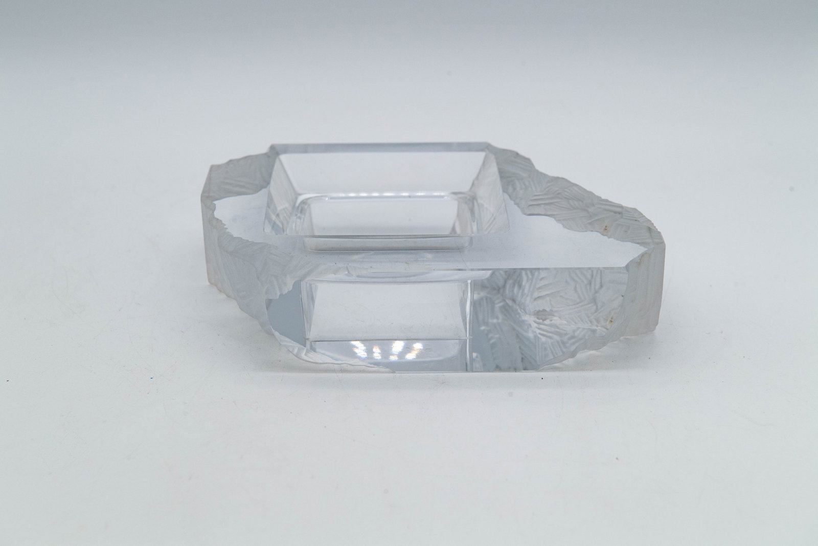 Vintage Heavy Clear Crystal Photo Frame w/Sculpted & Textured Sides & Central Square Opening: Vintage Heavy Clear Crystal Photo Frame w/Sculpted & Textured Sides & A Central Square Opening. Measures 7"1/2 x 6" x 2". Overall in good condition