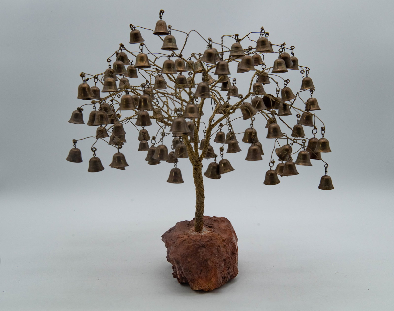 Vintage Handmade Twisted Wire Bonsai Sculpture w/Rock Base & Brass Bells (1 of 7)