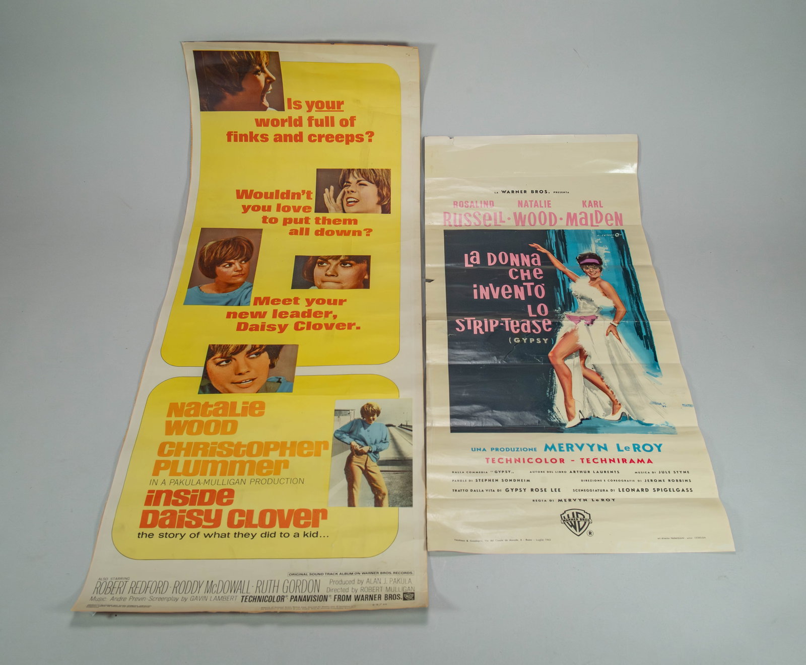 Lot of 2 Original "Warner Bros." Movie Posters: Lot of 2 Original "Warner Bros." Movie Posters. 1)An original 14" x 36" movie poster for the 1965 film Inside Daisy Clover starring Natalie Wood. 2)An original 1963 Italian Locandina movie poster for 