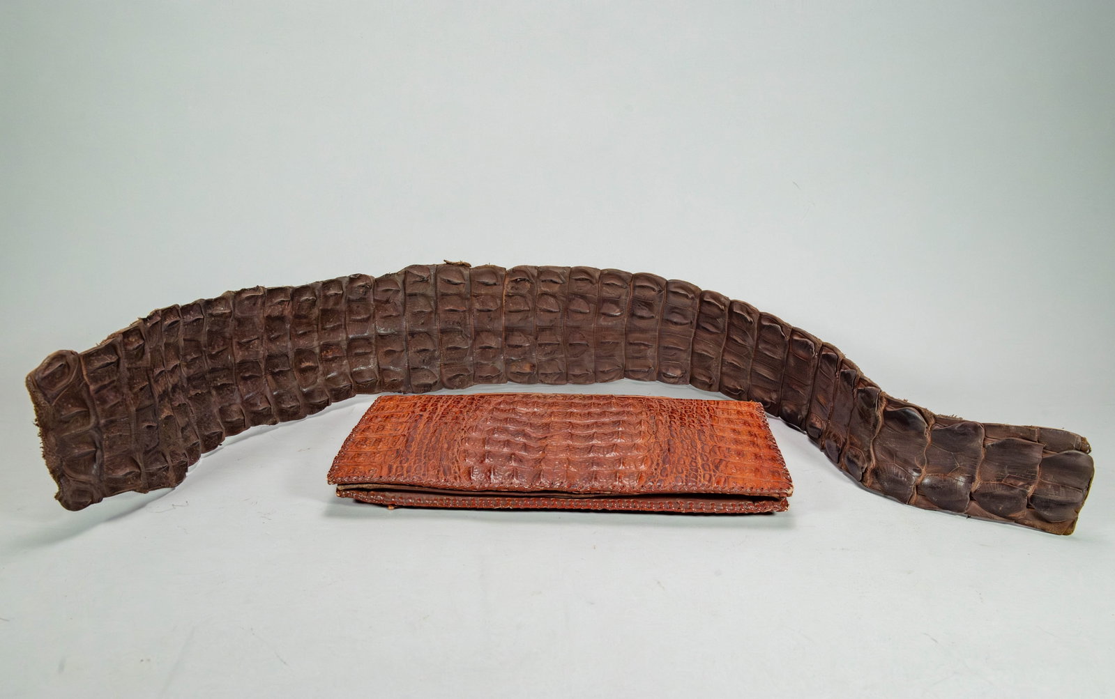 Lot of 2 Vintage Alligator Skin Clutch Purse & An Unfinished Leather Hide (1 of 6)