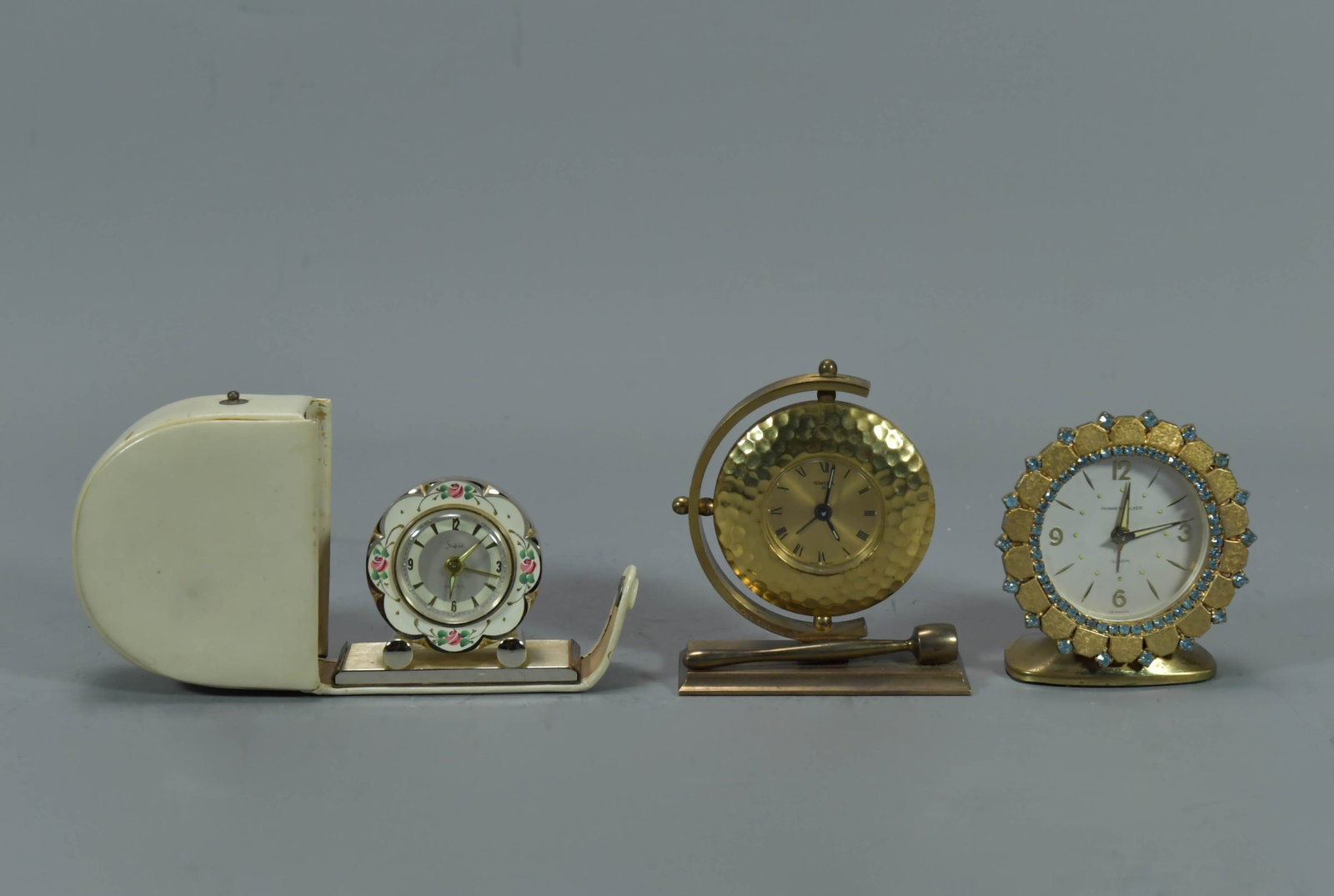 Lot of 3 Vintage Alarm Clocks, Phinney-Walker Germany, SWIZA 8 Swiss & Sheffield Flower (1 of 7)