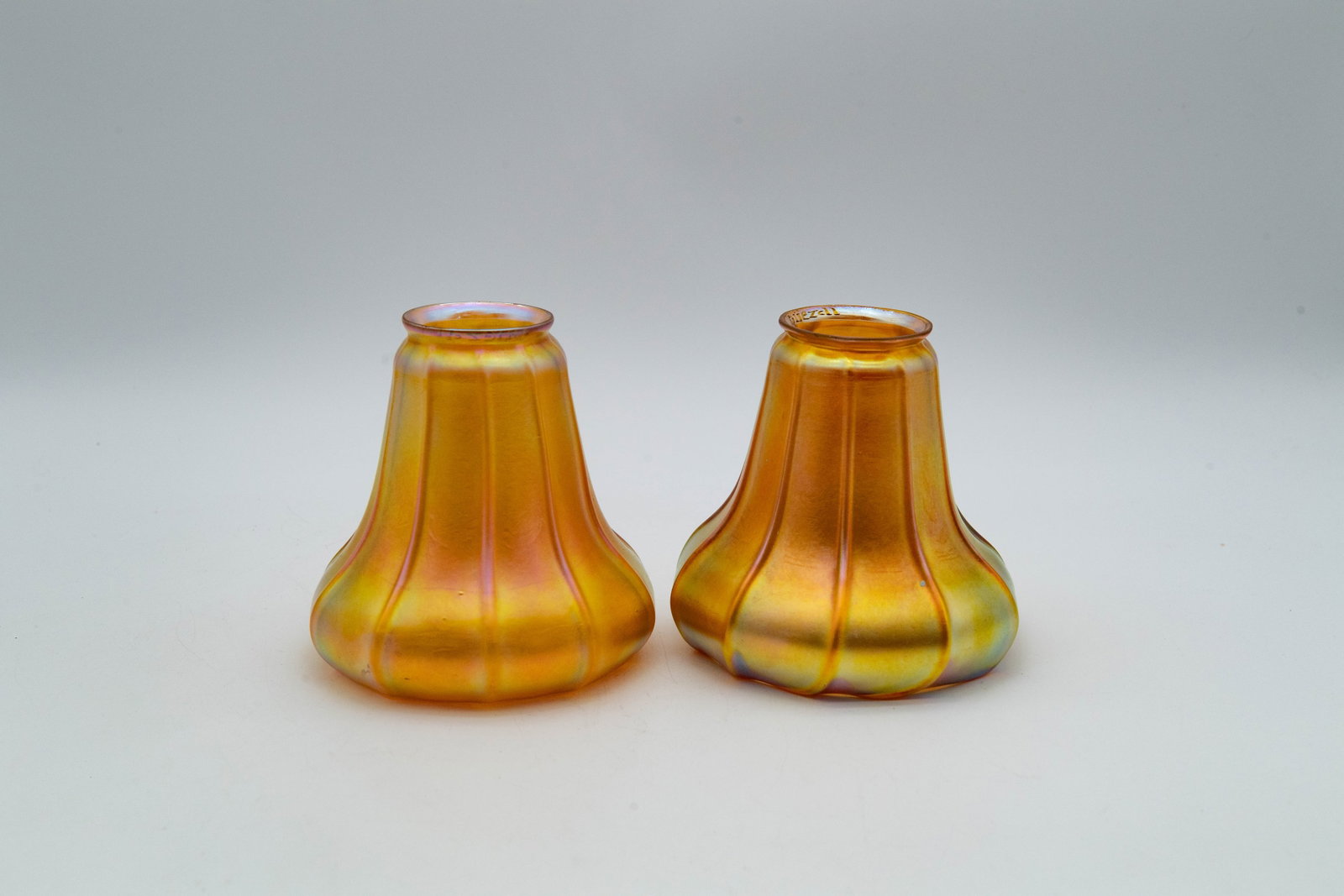 Lot of 2 Vintage Marked "Quezal" Gold Tulip Glass Shades (1 of 6)