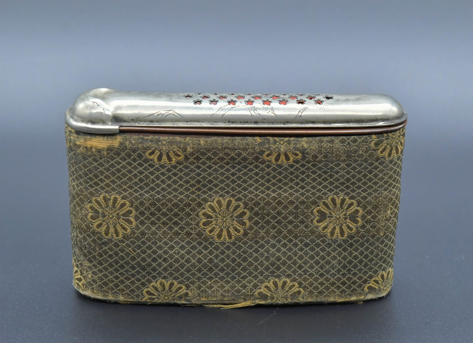 Antique Japanese Collectible Mixed Brass Hand Warmer: Antique Japanese Collectible Mixed Brass Hand Warmer. Size 4"1/2L x 2"3/4H x 1"W; In generally good condition except for some wear on the exterior silk fabric protection.